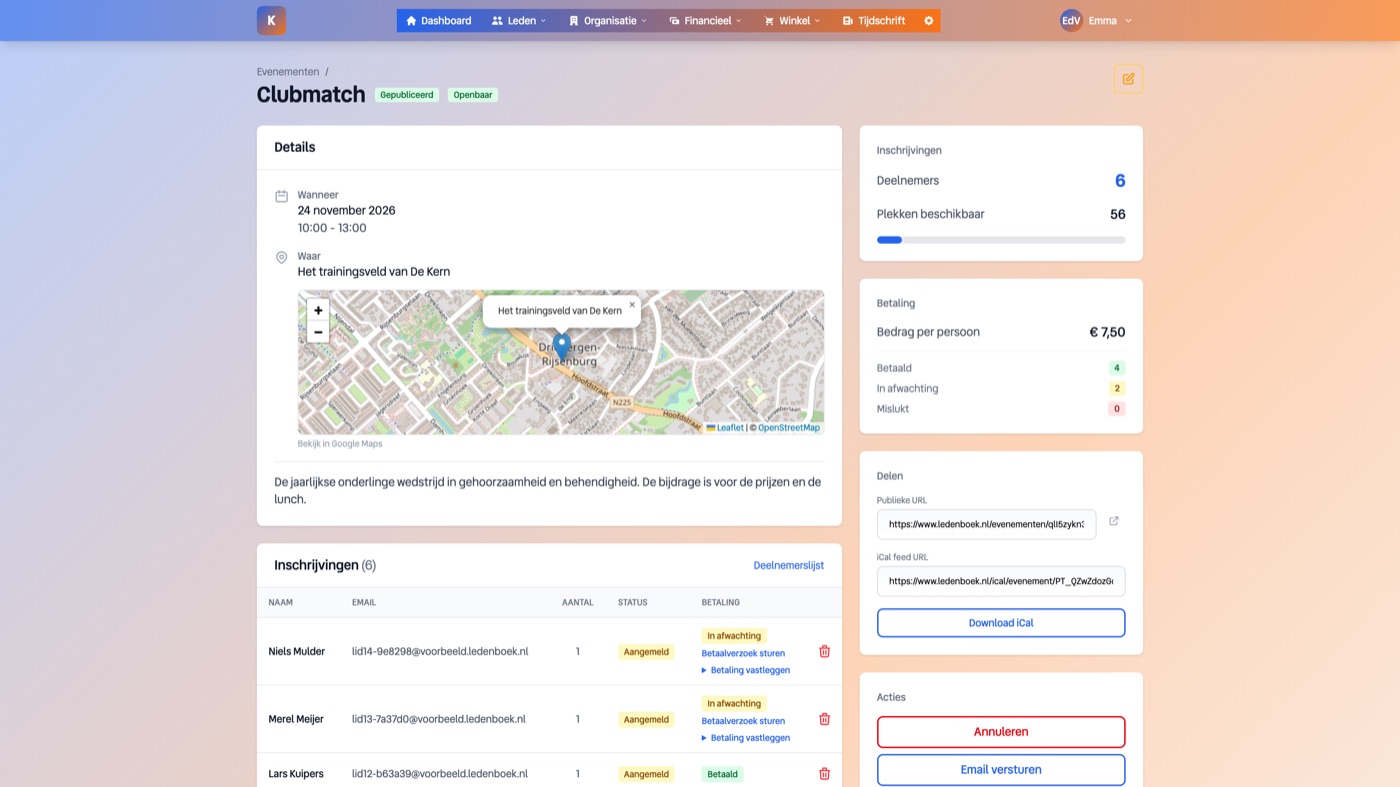 Participant overview with payment statuses per registration